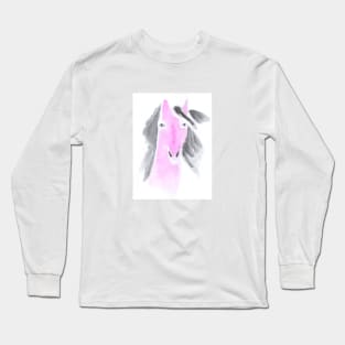 horse, pink, animal, cute, steed, horse racing, animal, bright, watercolor, painting, art, Long Sleeve T-Shirt